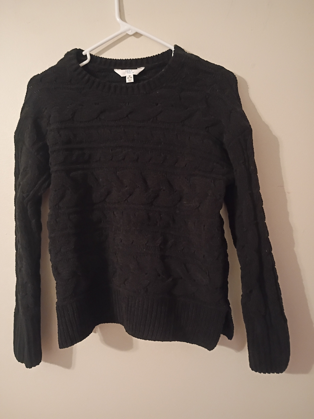 Time and Tru Black Cable-Knit Crewneck Sweater
